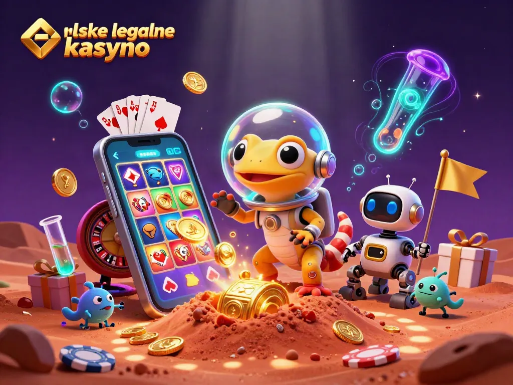 Experience the excitement of polskie legalne kasyno with a Martian gecko discovering a golden casino scene.