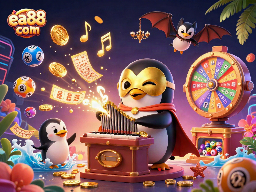 Experience the lively gaming atmosphere with ea88 com through captivating 3D art featuring vibrant lottery elements.