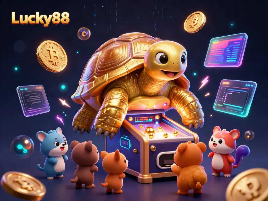 Experience the excitement at Lucky88 with vibrant games and crypto elements in this lively casino scene.