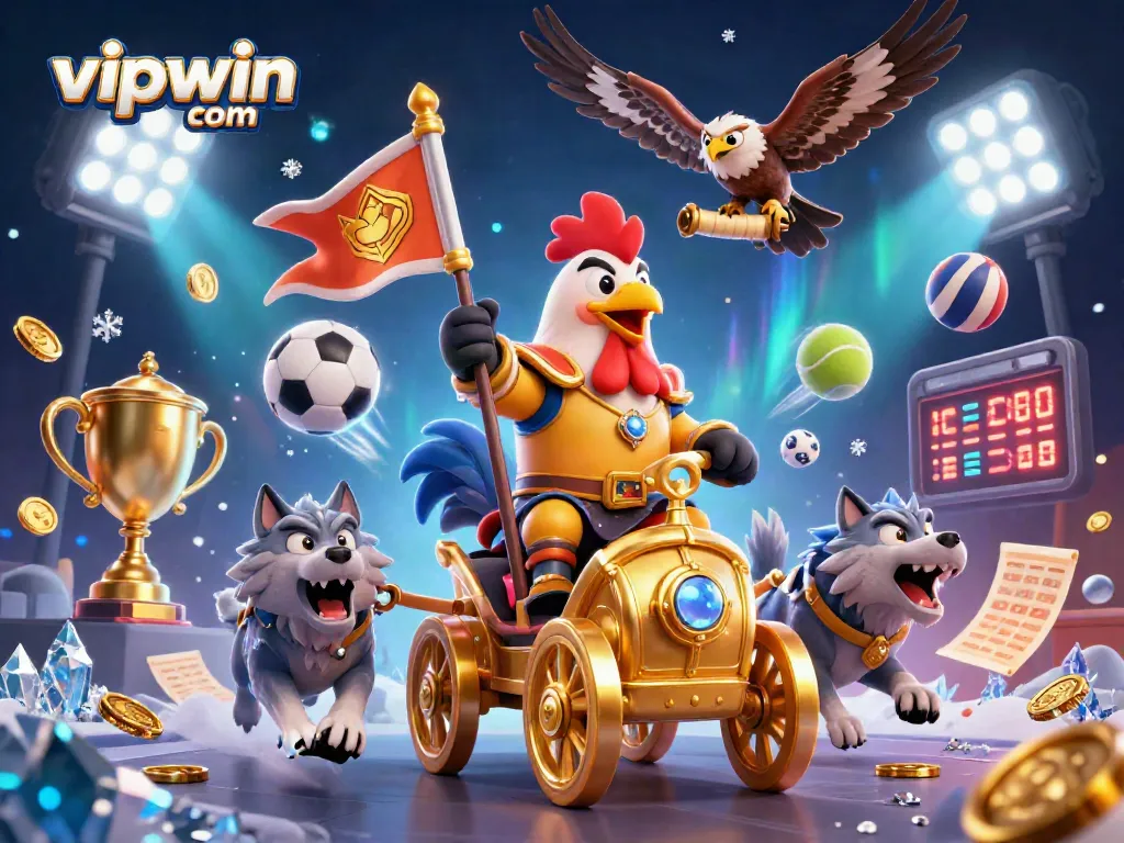 Experience thrilling gameplay at vipwin com with an exciting 3D casino scene featuring dynamic sports elements.
