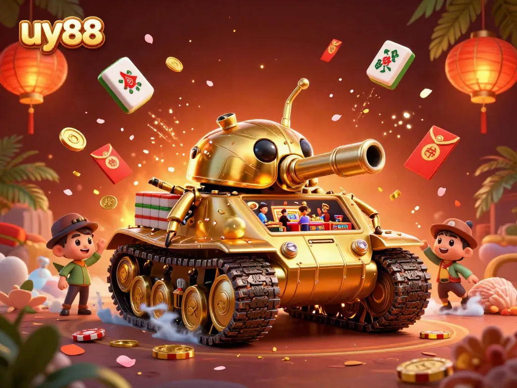 Experience thrilling gaming with uy88 in this colorful 3D casino scene filled with excitement.