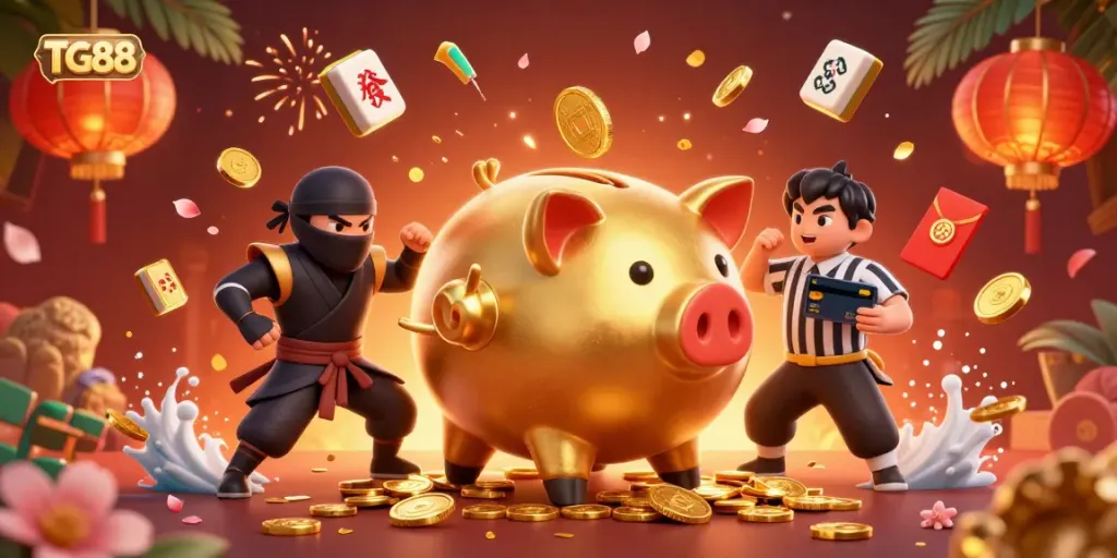 Experience thrilling gameplay at TG88 with dynamic casino characters and festive elements.