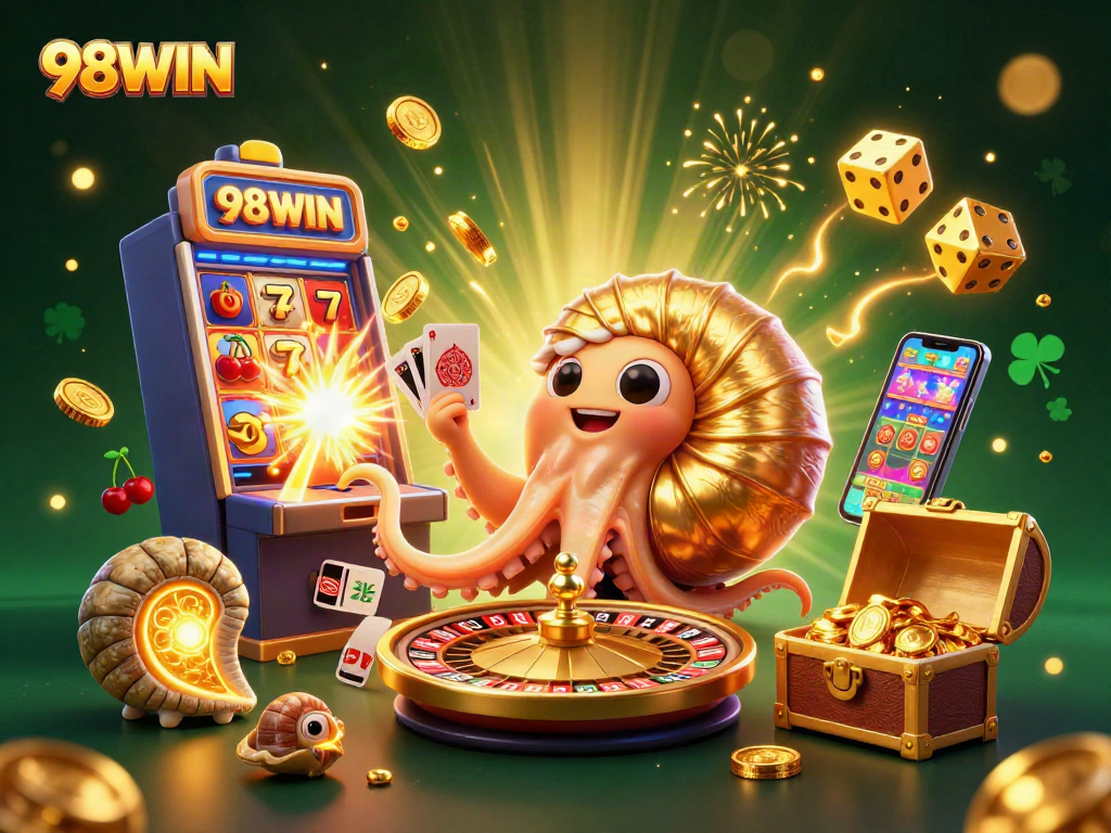 Experience thrilling moments with 98WIN in a vibrant casino world, featuring intricate character designs and dynamic gaming elements.