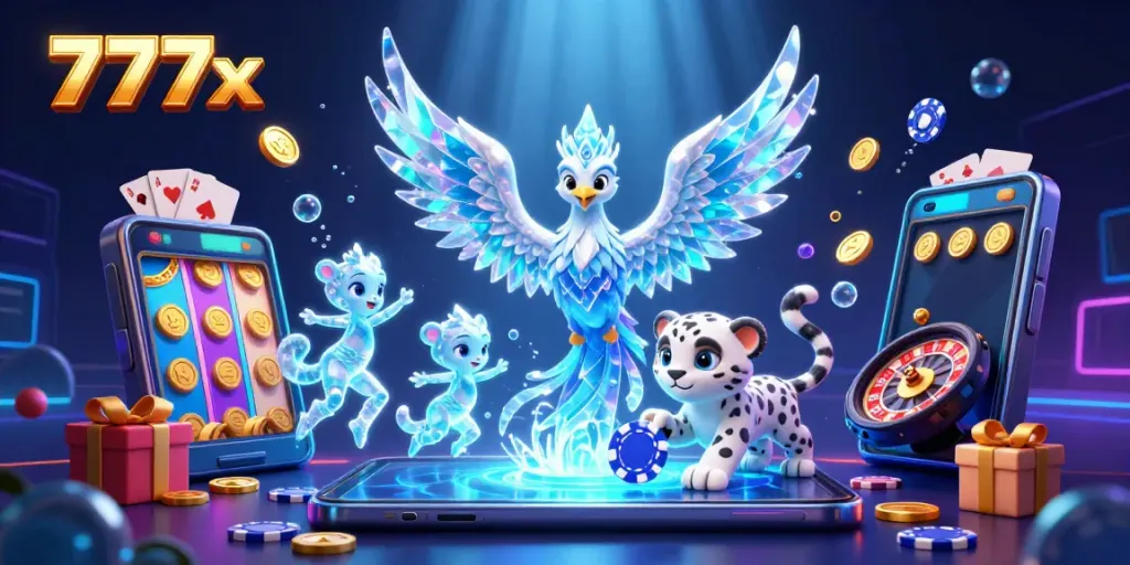 Experience thrilling gameplay at 777x featuring an ice phoenix and vibrant slot games.