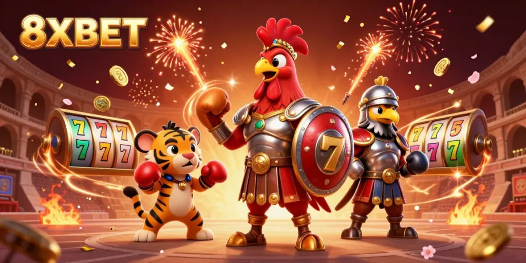 Engage in thrilling gameplay at 8XBET with lively characters and vibrant casino elements.