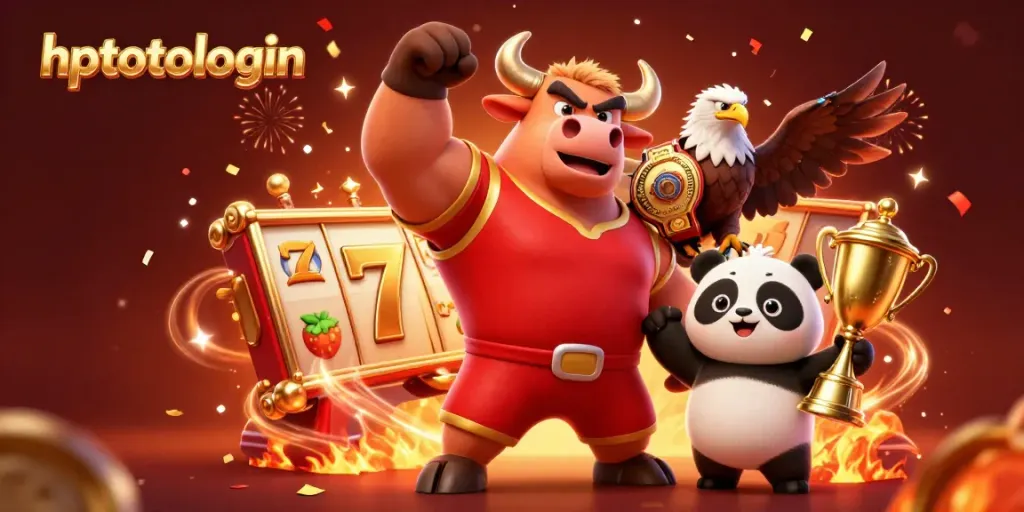 Celebrate wins at hptotologin with a powerful mascot trio amidst vibrant casino elements.