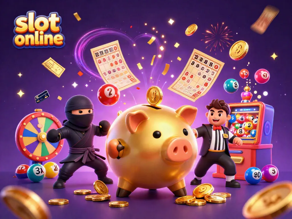 Engage in thrilling slot online action with a dynamic illustration featuring vibrant characters and casino elements.