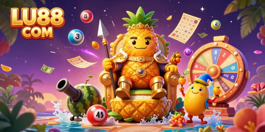 Celebrate thrilling wins at LU88 COM with a vibrant casino scene full of lively characters and lottery excitement.