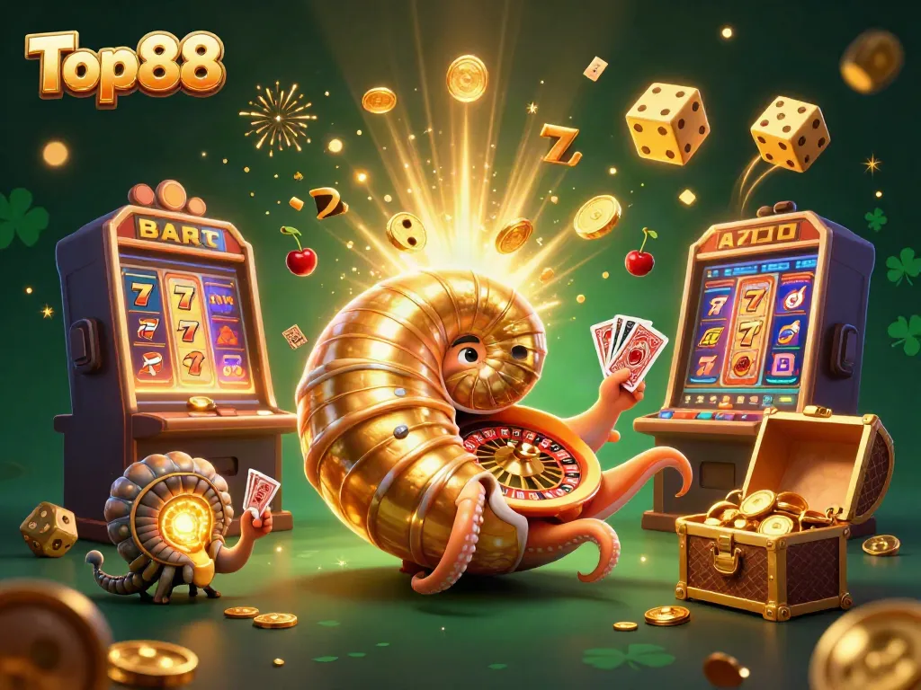 Experience exciting gameplay with Top88's vibrant casino scene packed with giant nautilus, jackpots, and dynamic symbols.