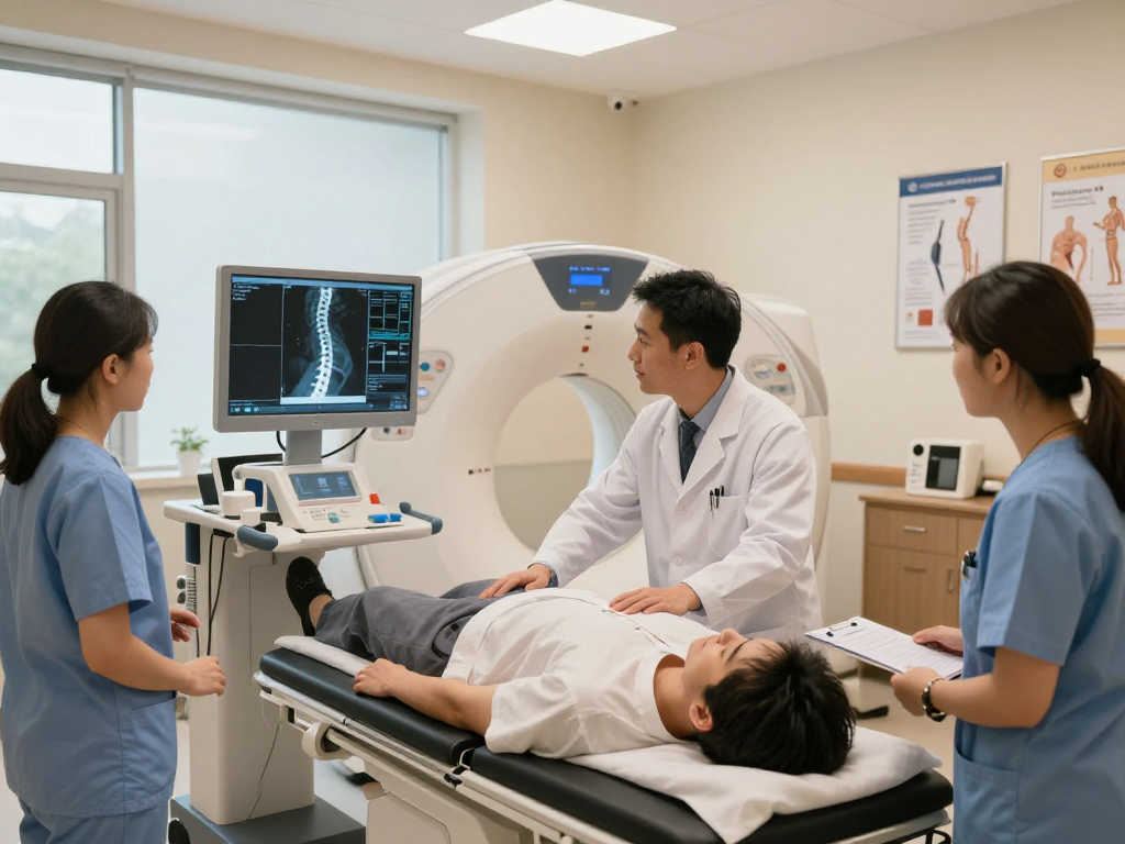 Best spine doctor in Abu Dhabi examining patient in modern clinic setting.