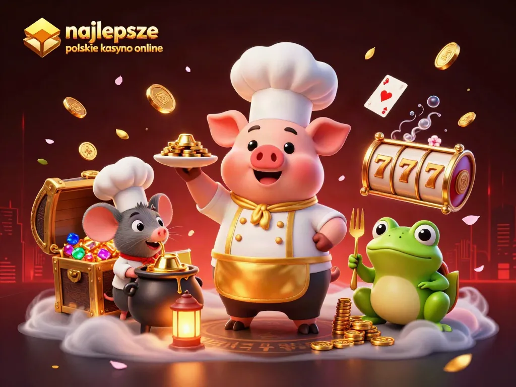 Engage with najlepsze polskie kasyno online through a vibrant 3D illustration featuring dynamic chefs and casino elements.
