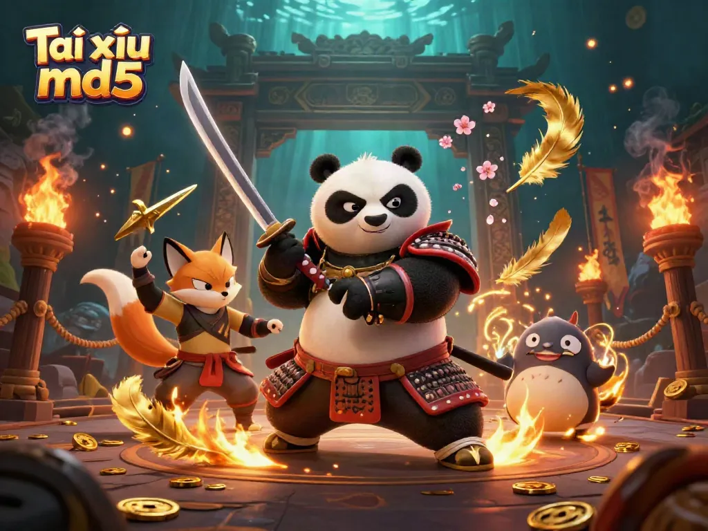 Engage in the thrilling action of Tài xỉu md5 with vibrant characters, coins, and dynamic energy.