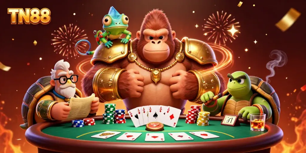 Experience exhilarating gameplay at TN88 casino, featuring thrilling poker gameplay and vibrant characters.